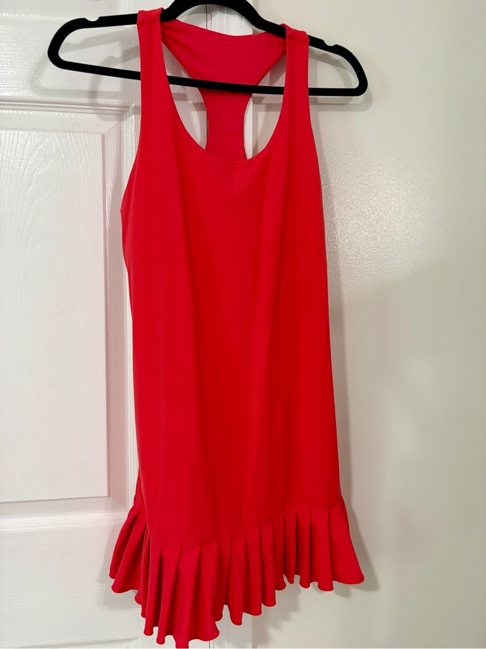 Mono B Red Ruffle-Hem Racerback Athletic Mini Dress